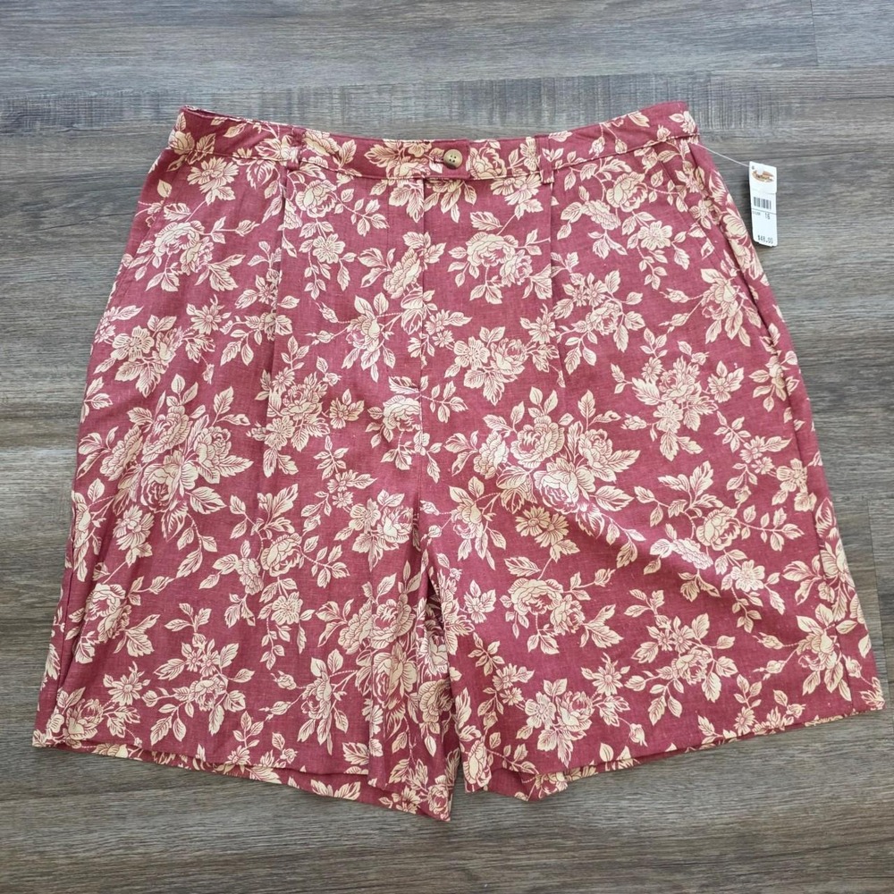 Talbots Vintage 90s Floral Rose Pleated Shorts NWT Linen Pink Cream Size 16